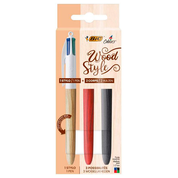 STYLO BILLE BIC 4 COULEUR WOOD STYLE